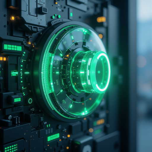 AI technology icon with glowing effect, green and white colors, modern design