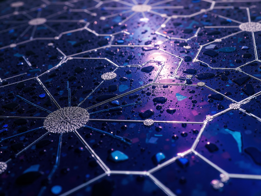 Abstract network diagram with interconnected nodes representing agent interconnection, green and blue color scheme, modern digital visualization